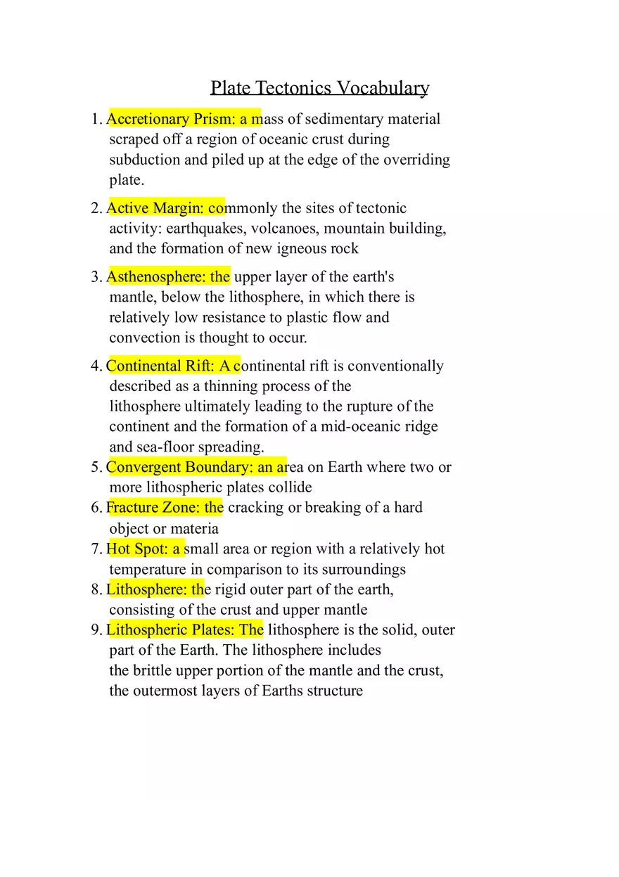 Plate Tectonics Vocabulary - Page 1