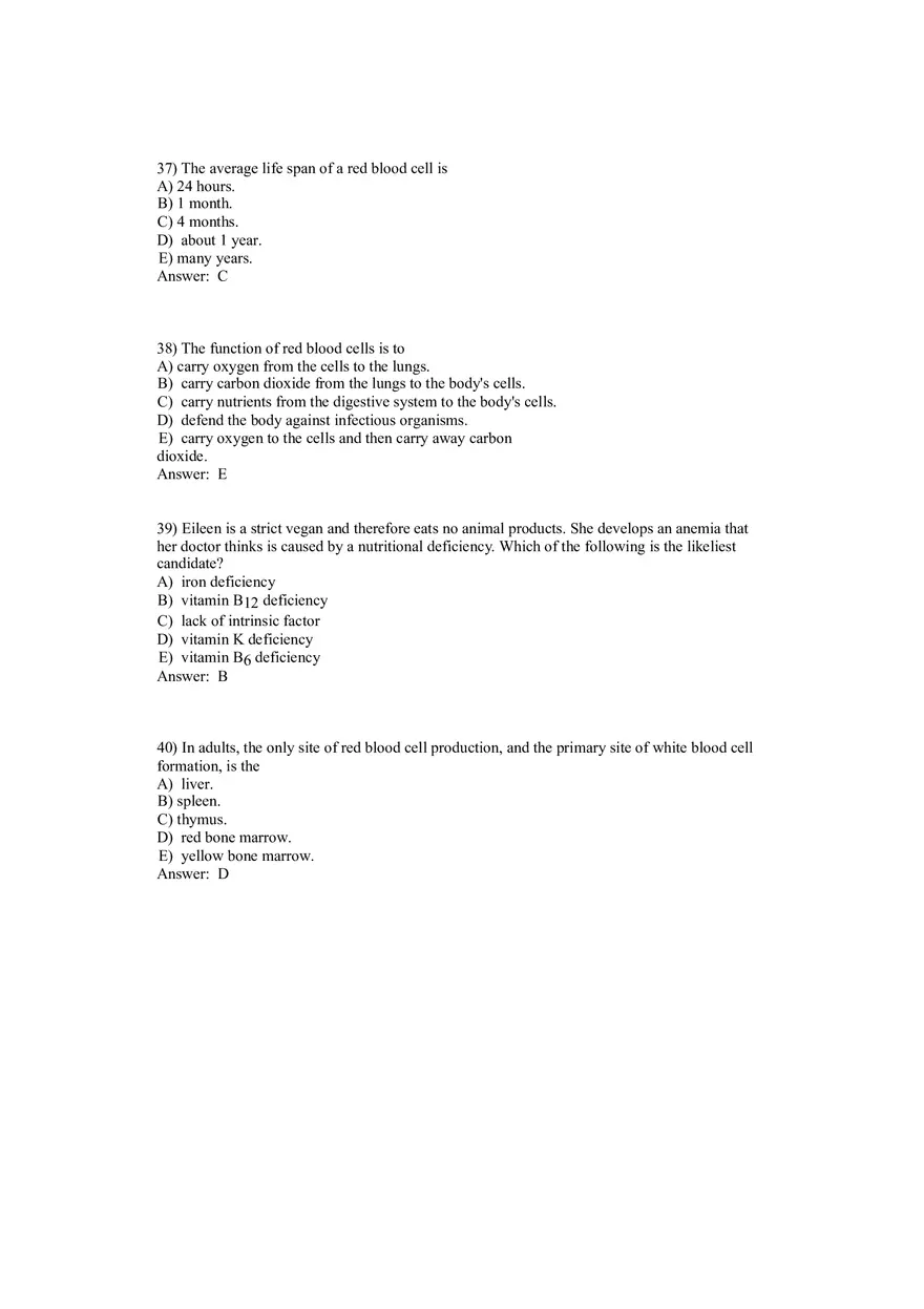 Anatomy and Physiology (Blood) Answer Key 1-40 - Page 10