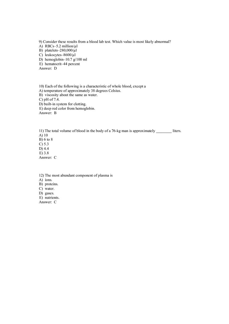Anatomy and Physiology (Blood) Answer Key 1-40 - Page 3