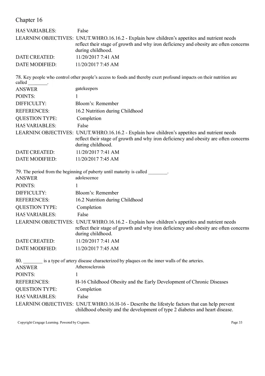 Life Cycle Nutrition - Childhood Obesity Answer Key 4 - Page 7