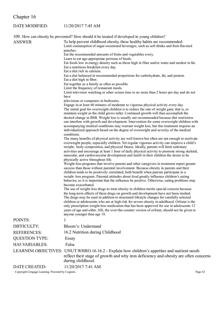 Life Cycle Nutrition - Childhood Obesity Answer Key 4 - Page 4