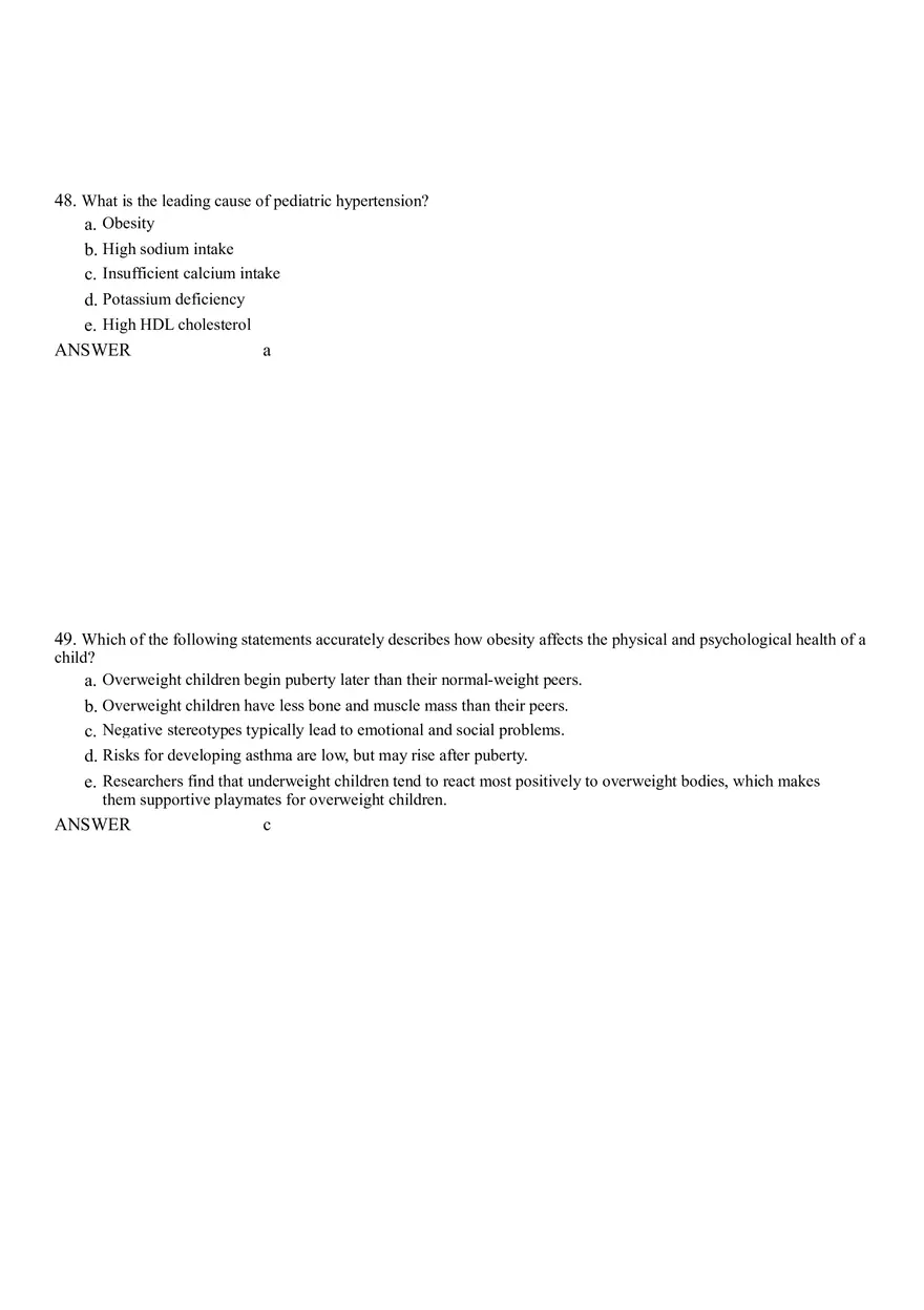 Life Cycle Nutrition - Childhood Obesity Answer Key 3 - Page 1