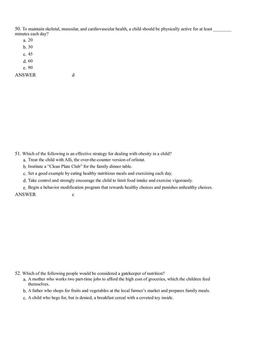 Life Cycle Nutrition - Childhood Obesity Answer Key 3 - Page 2