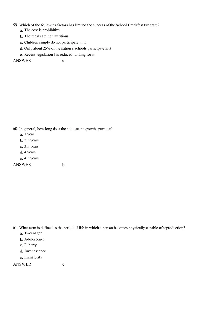 Life Cycle Nutrition - Childhood Obesity Answer Key 3 - Page 6