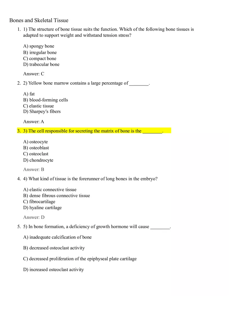 Bones and Skeletal Tissue 42 Questions with Answers - Page 1