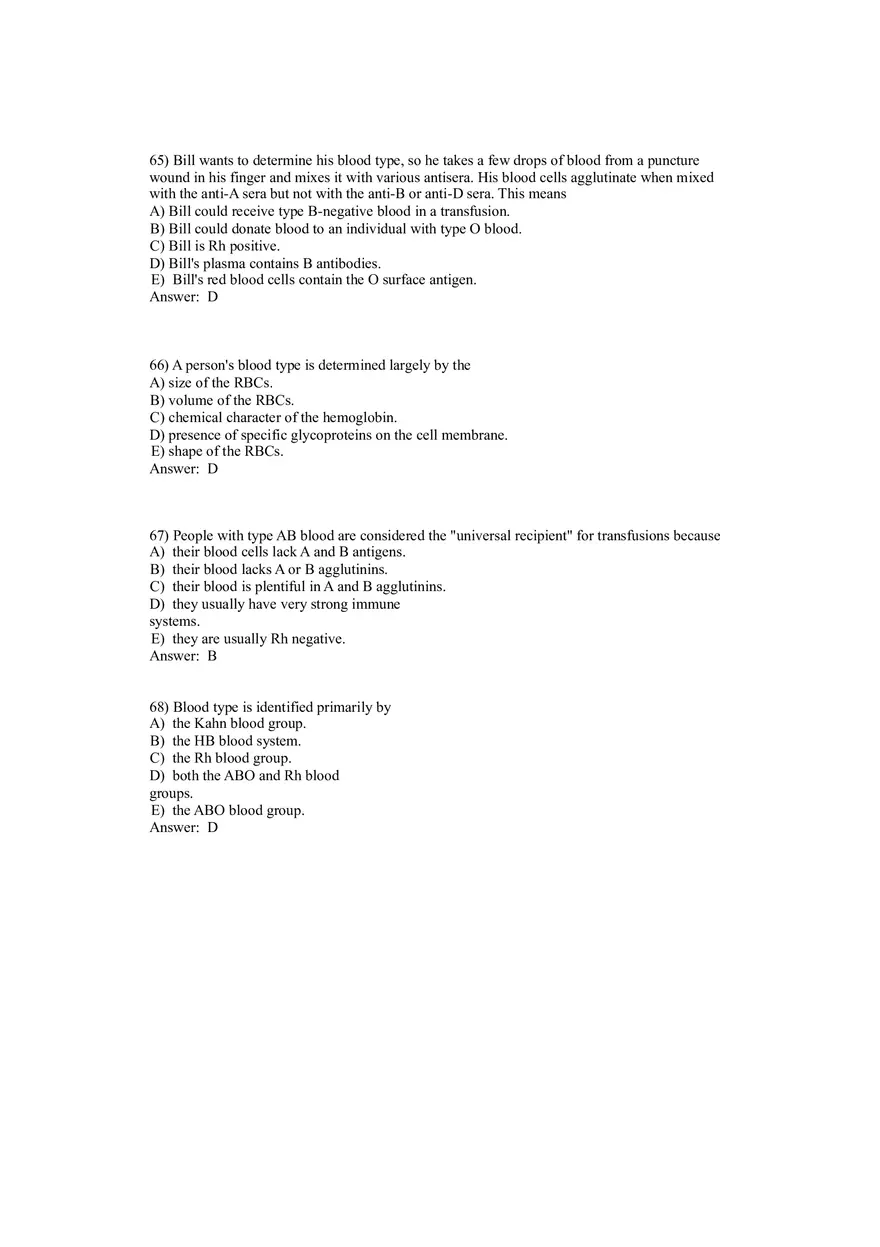 Anatomy and Physiology (Blood) Answer Key 41-80 - Page 7