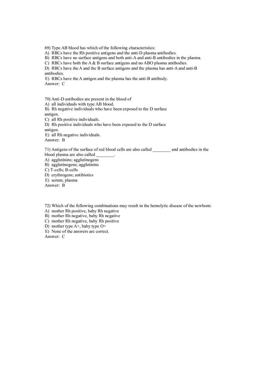 Anatomy and Physiology (Blood) Answer Key 41-80 - Page 8