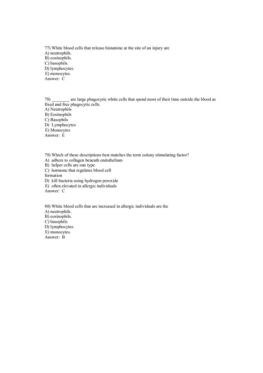 Anatomy and Physiology (Blood) Answer Key 41-80 - Page 10