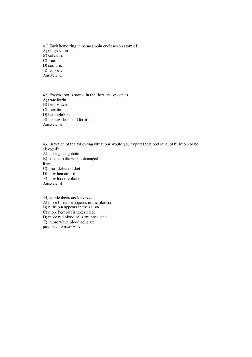 Anatomy and Physiology (Blood) Answer Key 41-80 - Page 1