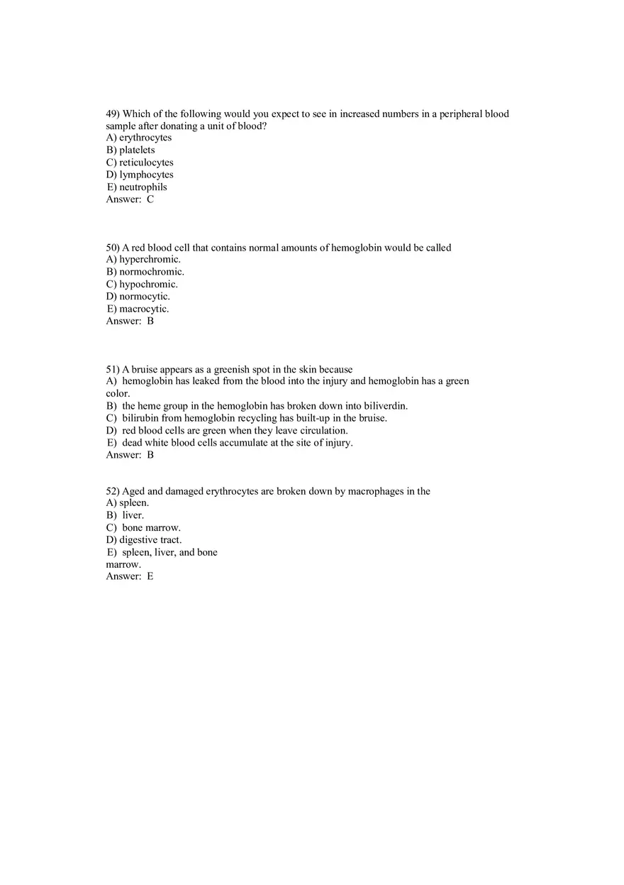 Anatomy and Physiology (Blood) Answer Key 41-80 - Page 3