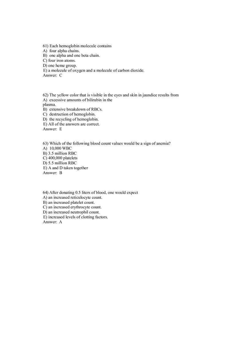 Anatomy and Physiology (Blood) Answer Key 41-80 - Page 6