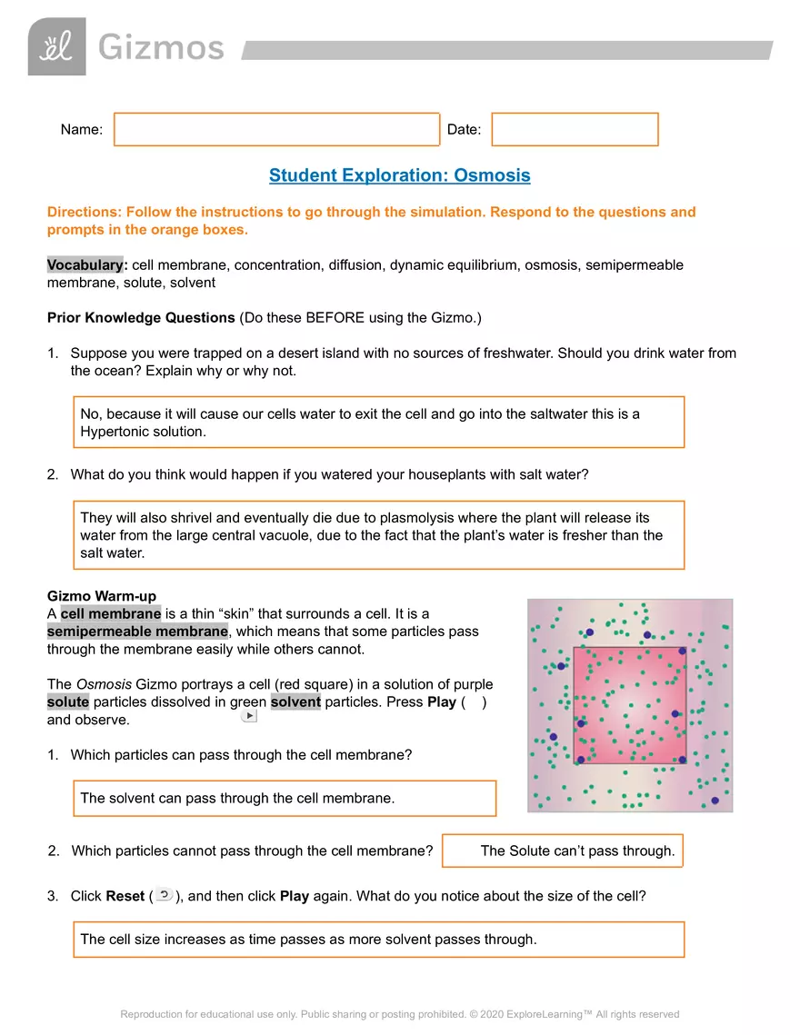 Student Exploration: Osmosis - Page 1