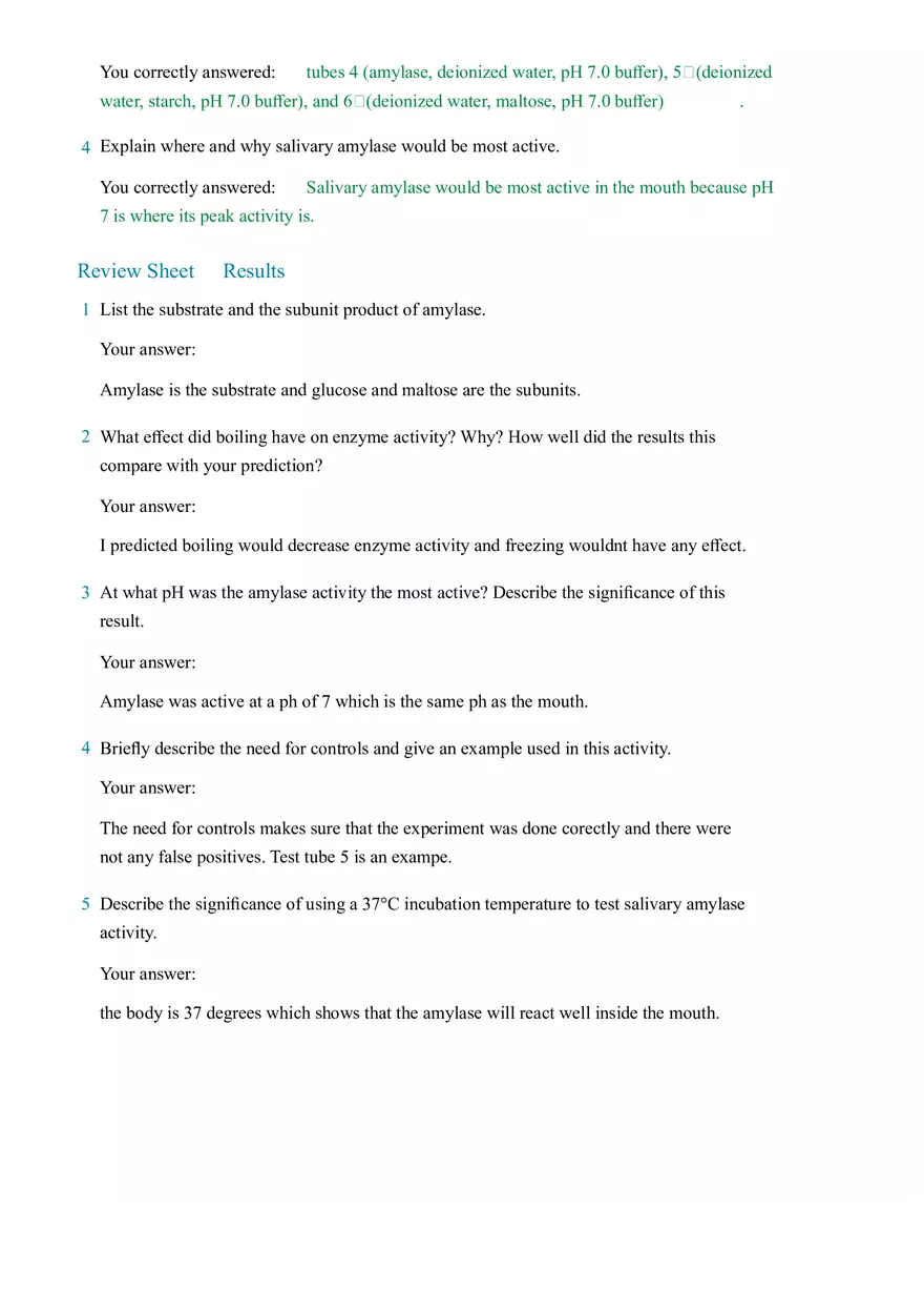 Assessing Starch Digestion by Salivary Amylase Answers - Page 3