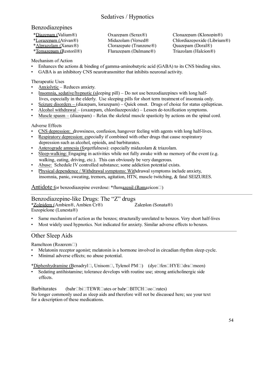 Clinical Pharmacology Study Guide (Sedatives, Hypnotics) - Page 1