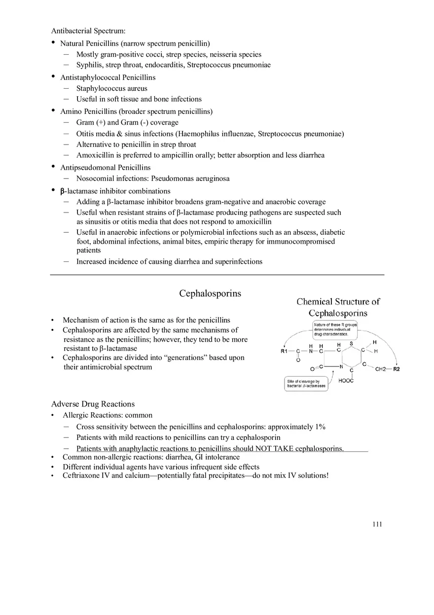 Clinical Pharmacology Study Guide (Beta-lactam Antibiotics) - Page 12