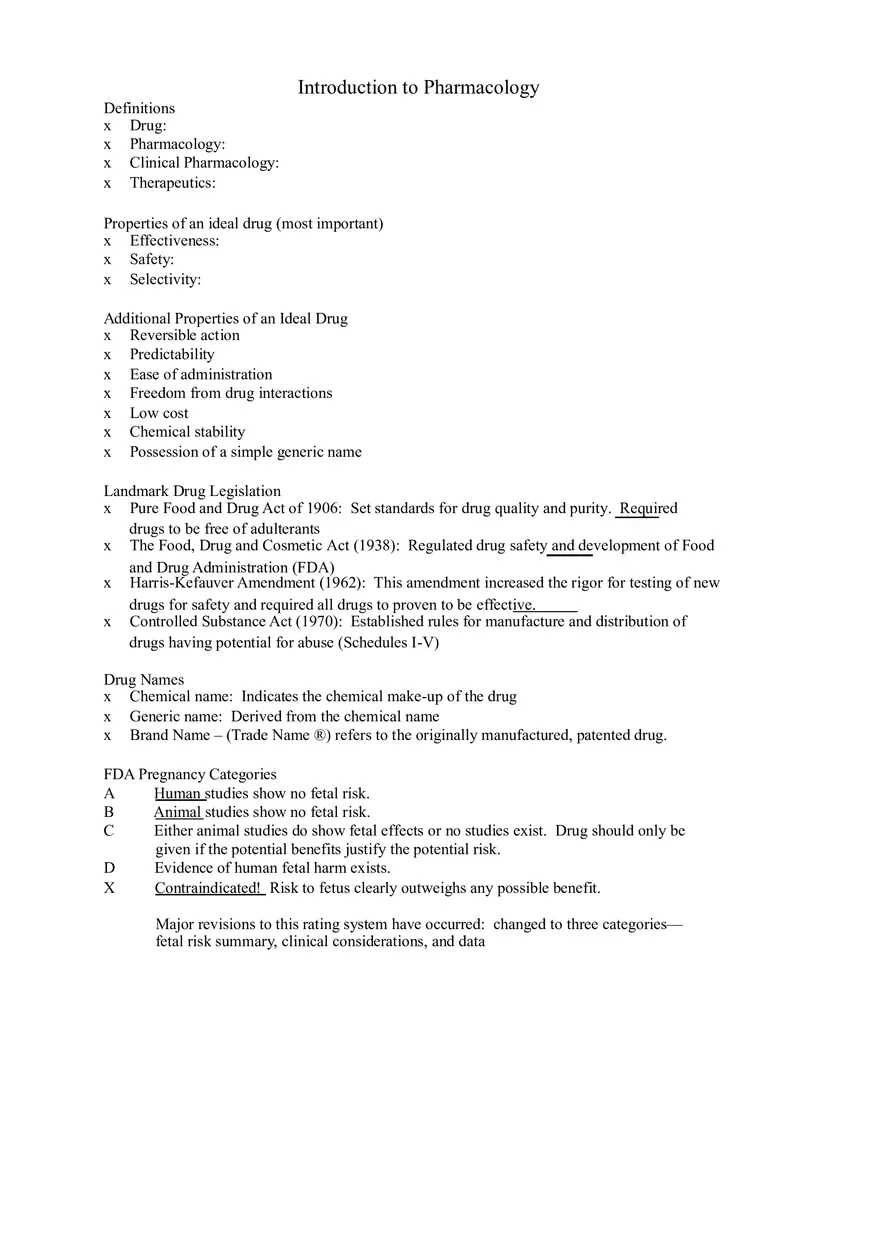 Clinical Pharmacology Study Guide (Introduction to Pharmacology) - Page 1