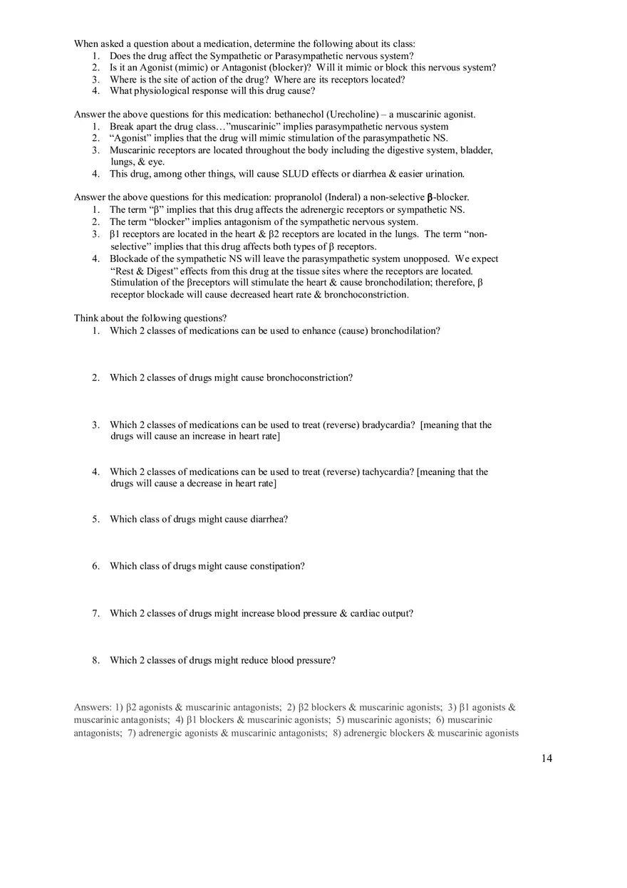 Clinical Pharmacology Study Guide (Autonomic Nervous System) - Page 2