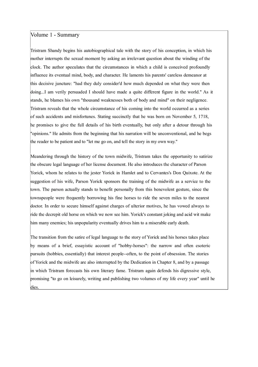 Tristram Shandy Volume 1 - Summary - Page 1