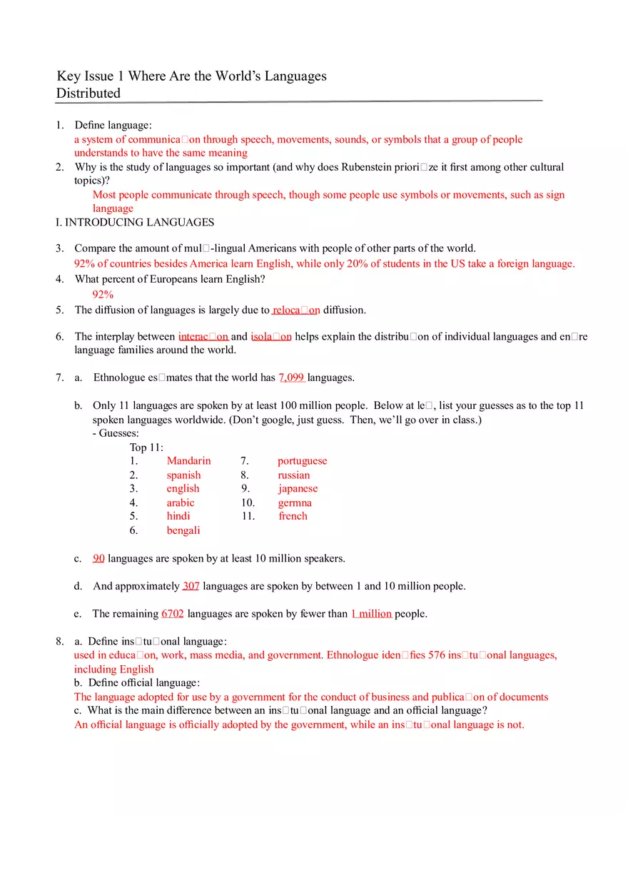 Key Issue 1 Where Are the World’s Languages - Page 1