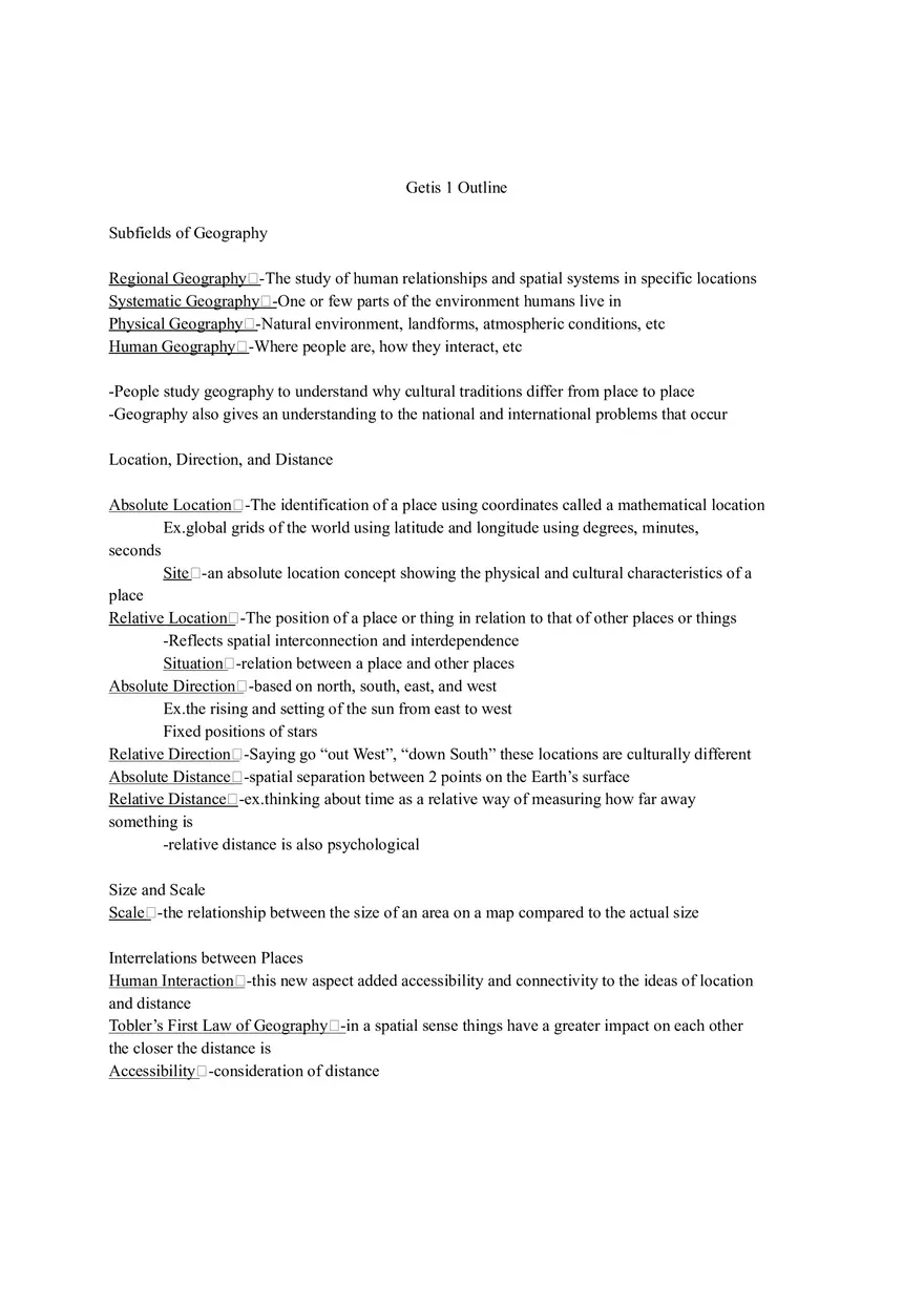 Introduction to Geography Getis Textbook Outlines - Page 1
