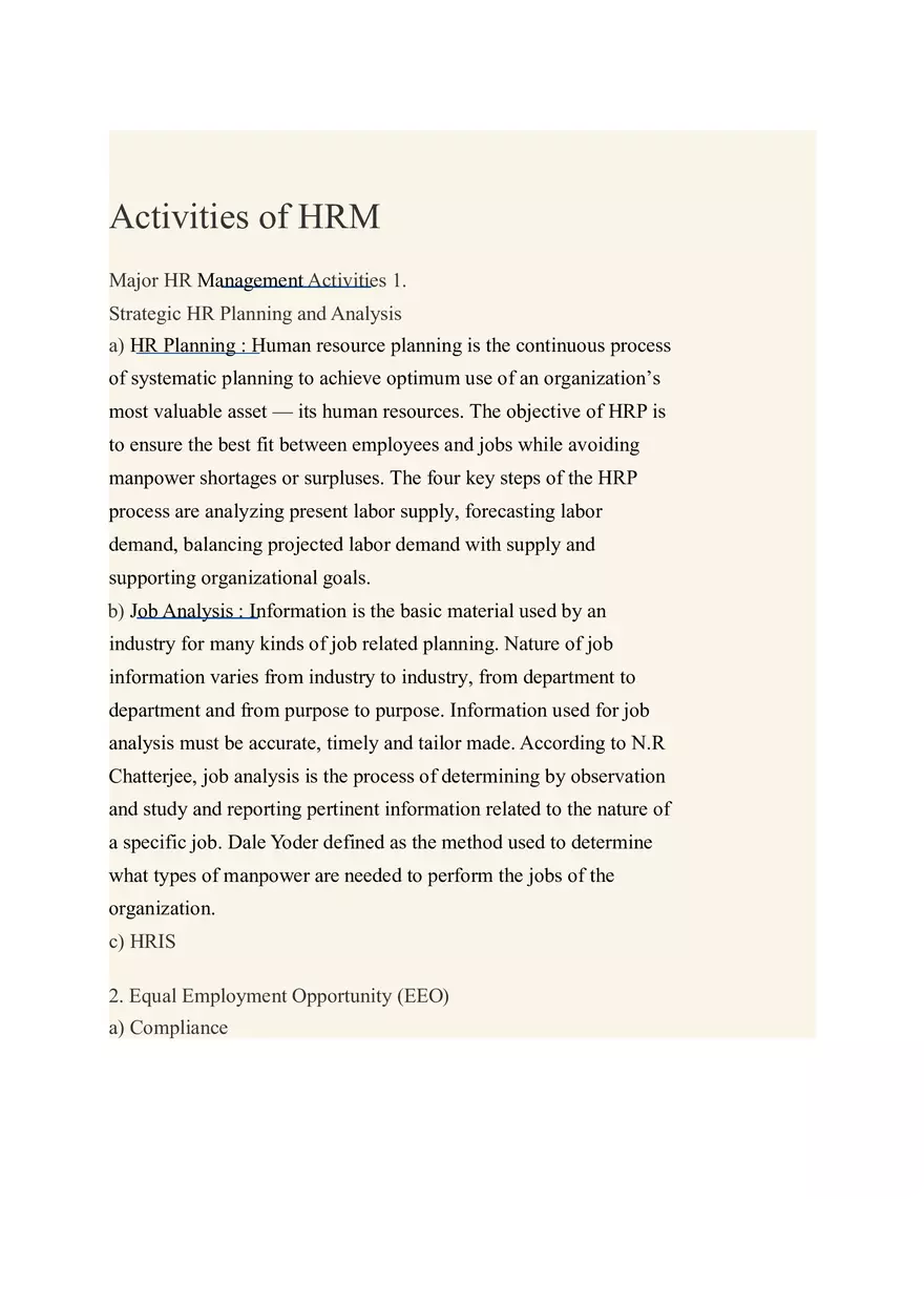 HR Management Activities of HRM - Page 1