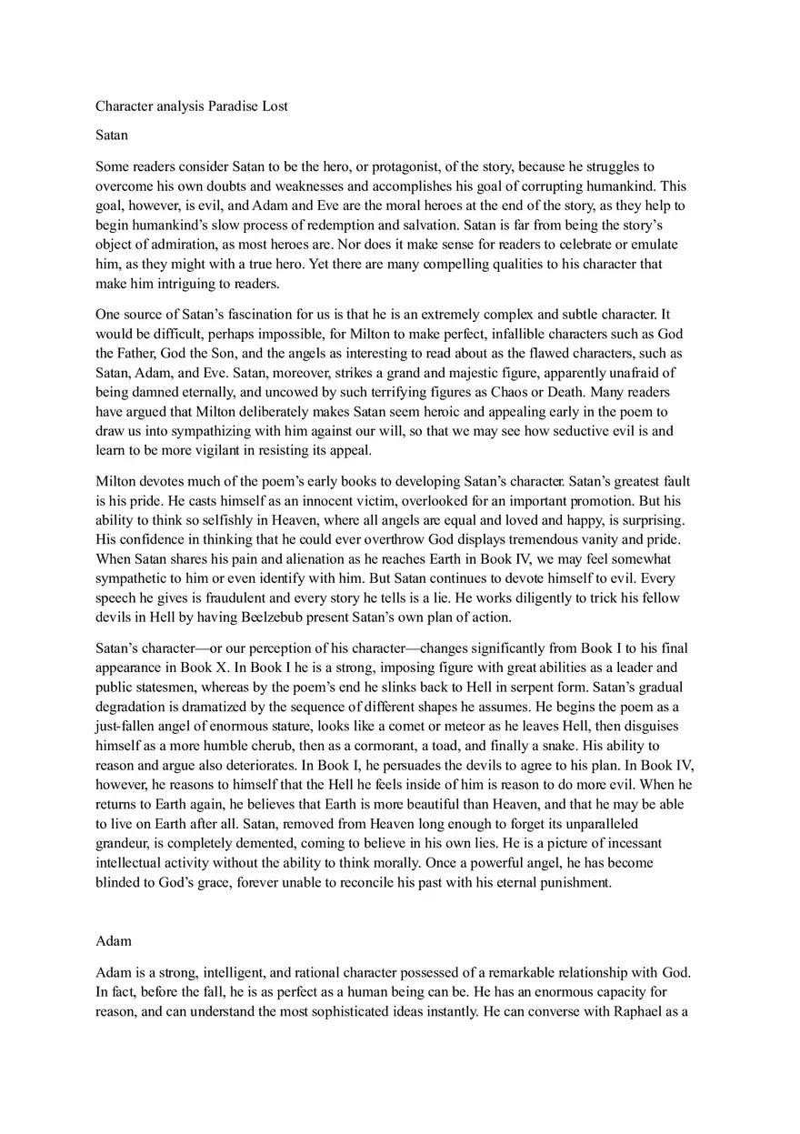 Character analysis Paradise Lost - Page 1