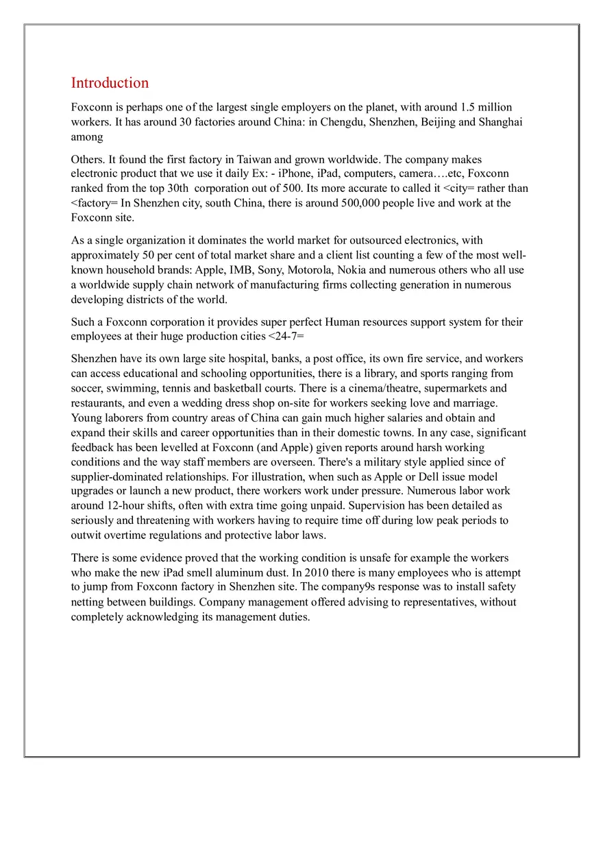 Human Resource Management and Organizational Practices A Case Study on Foxconn - Page 1