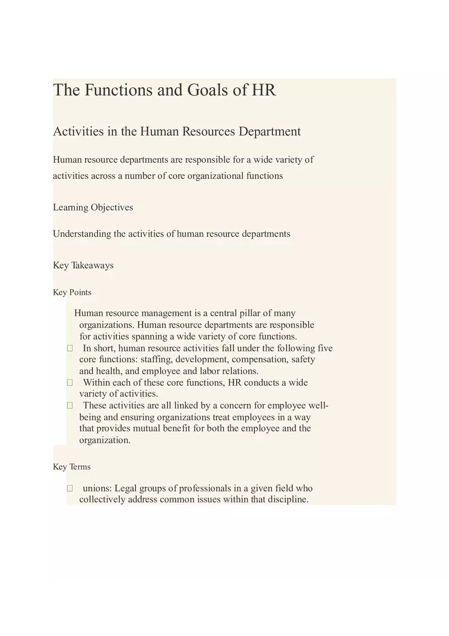The Functions and Goals of HR - Page 1
