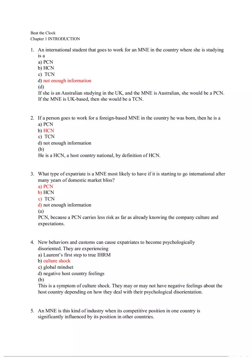 Beat the Clock Answer Key Chapters 1-3 - Page 1