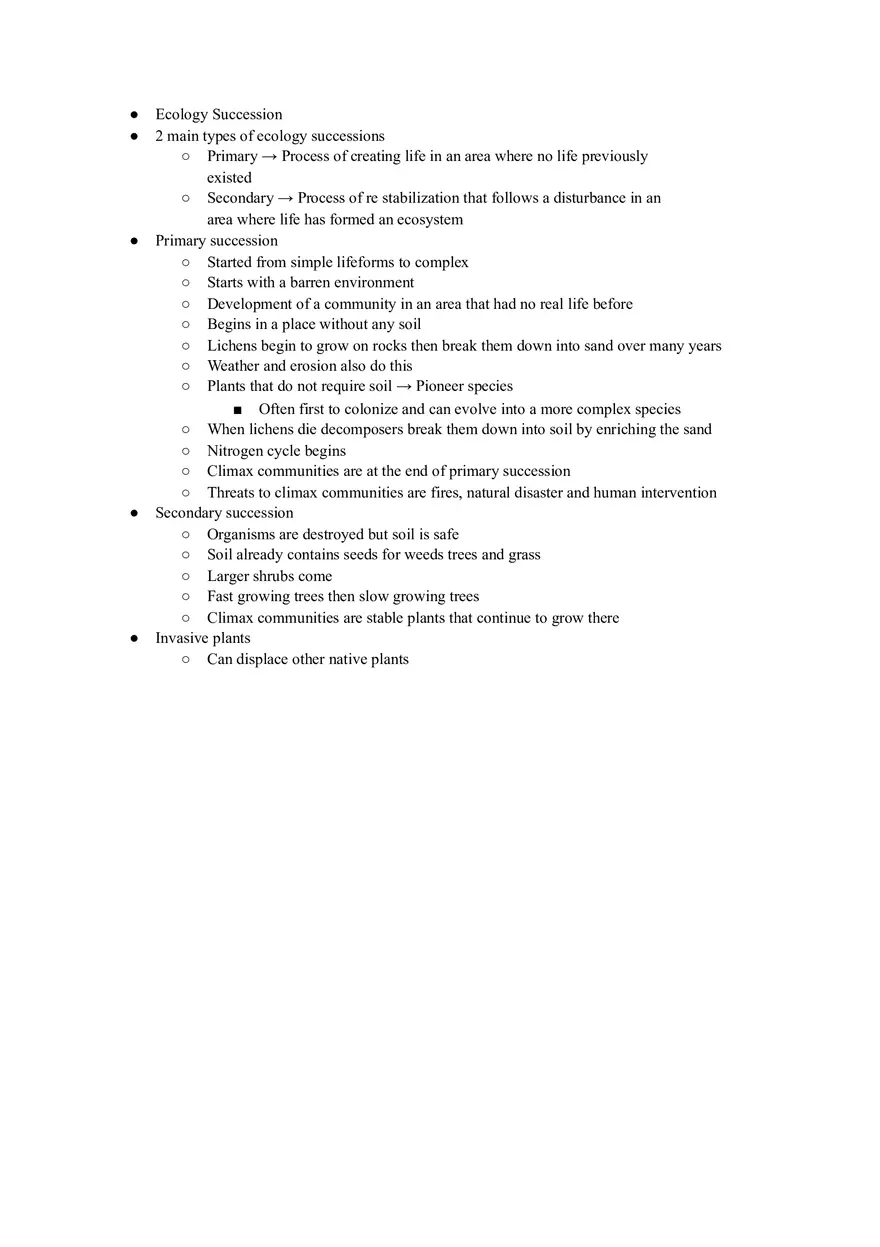 Ecology Succession - Detailed Notes - Page 1