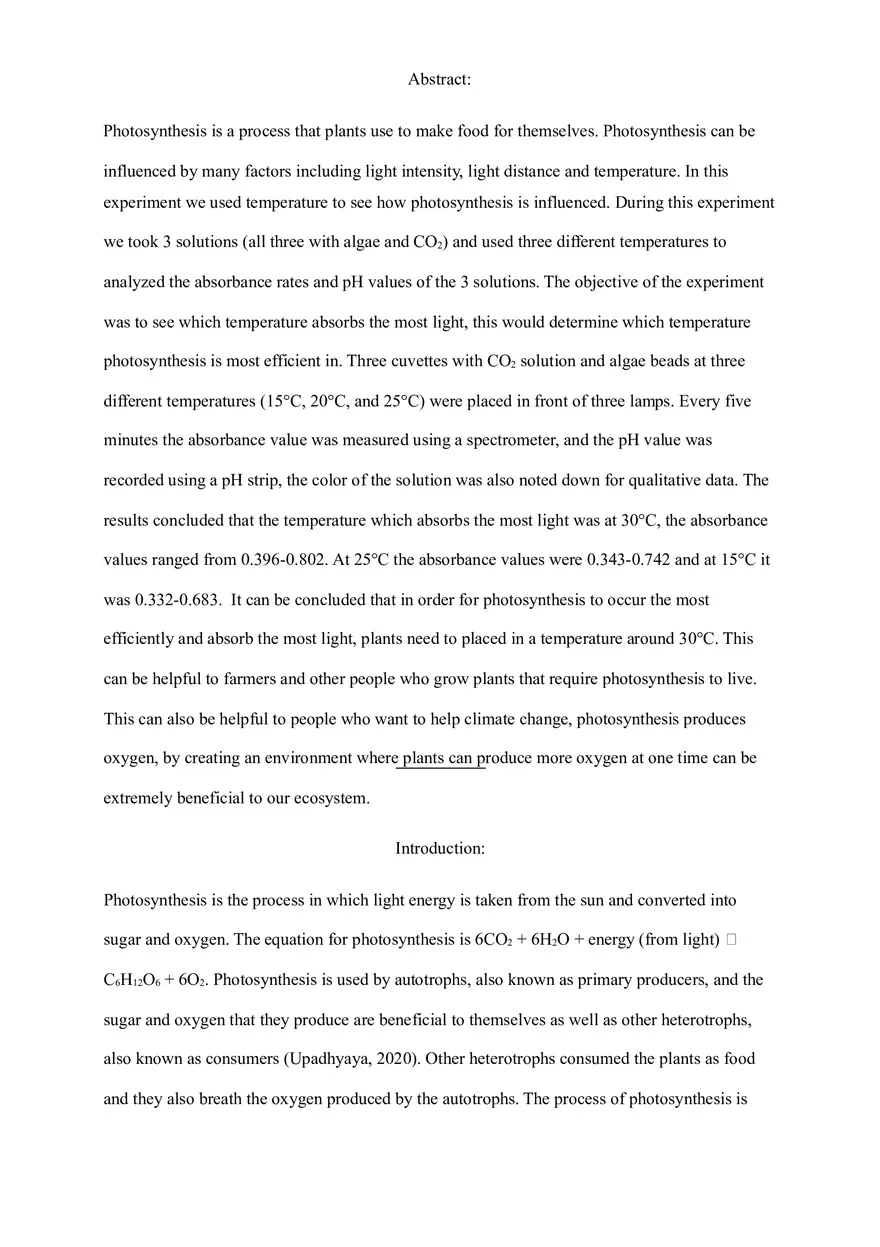 Photosynthesis Lab Report - Page 1
