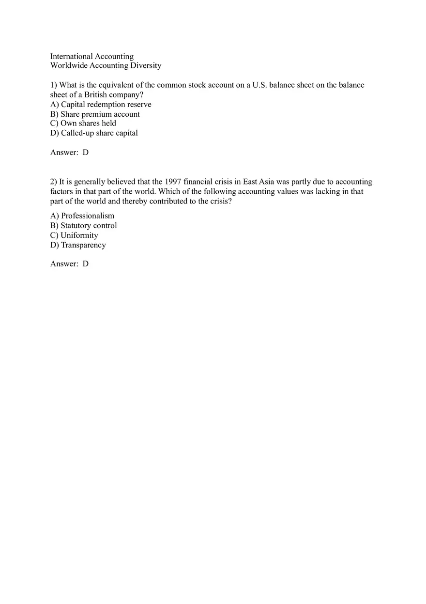 Worldwide Accounting Diversity Answer Key Part 1 - Page 1