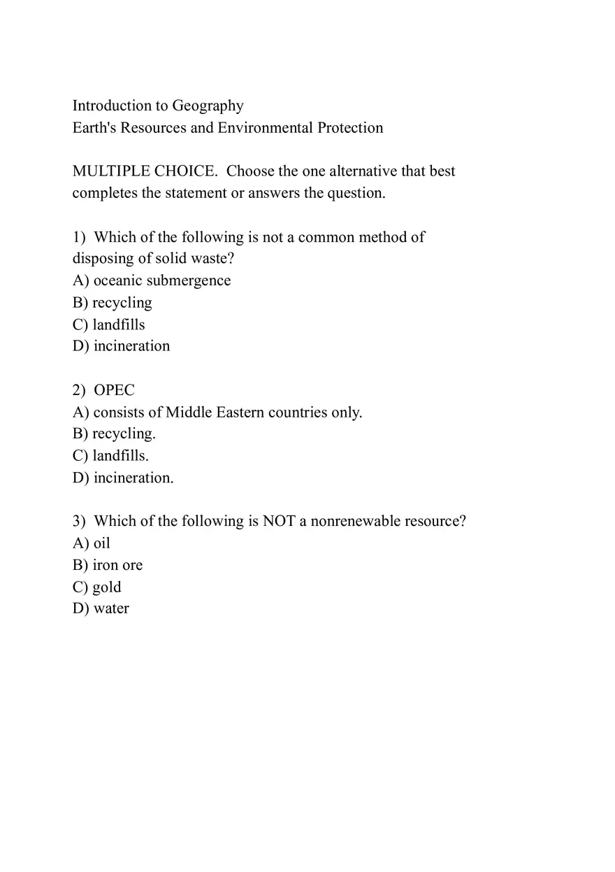 Earth's Resources and Environmental Protection (Assignment) - Page 1