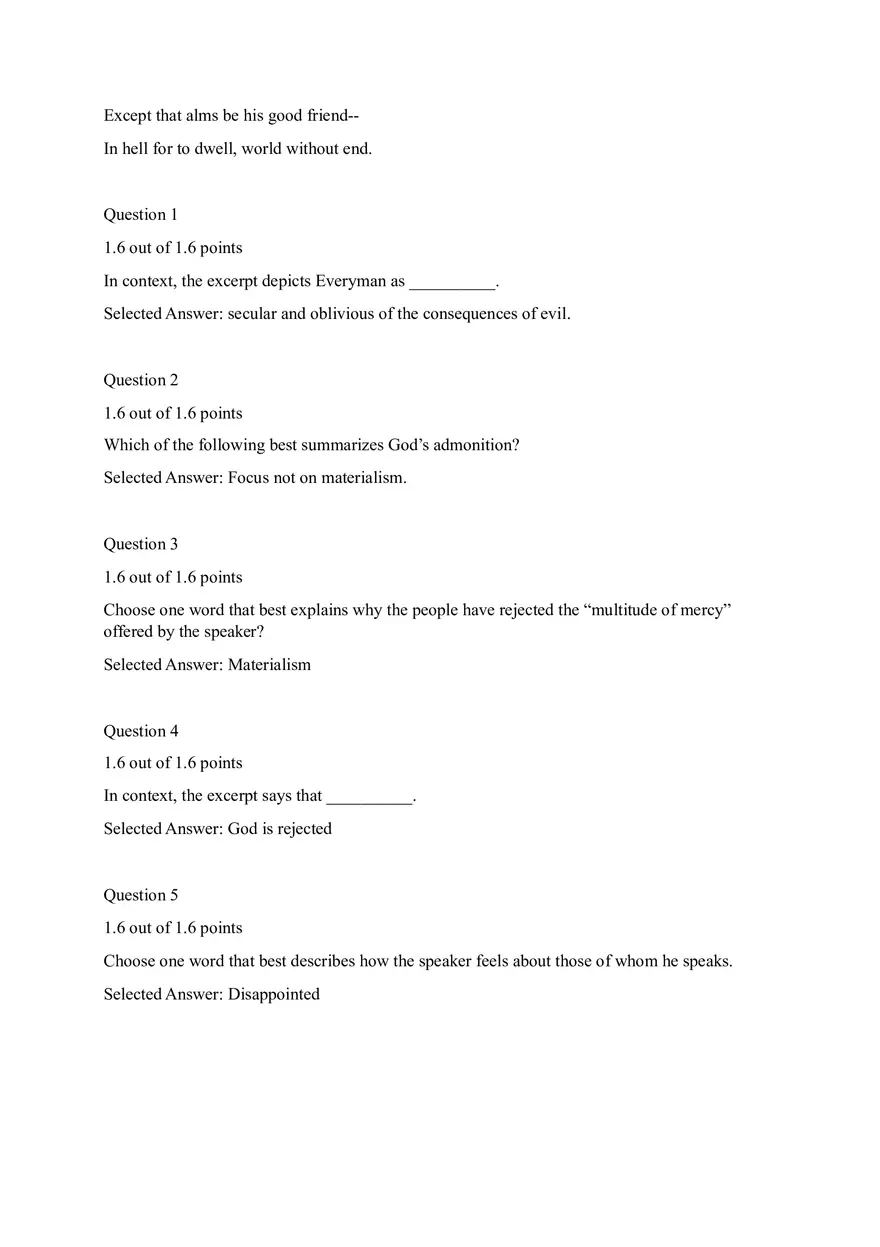 Reading Comprehension Question from the play Everyman - Page 6