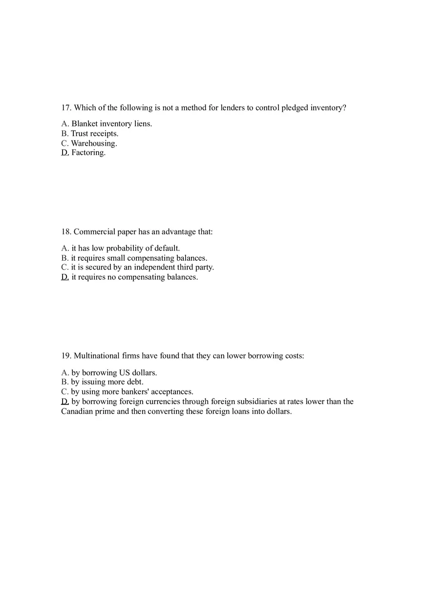 Sources of Short-Term Financing Answer Key 1 - Page 7