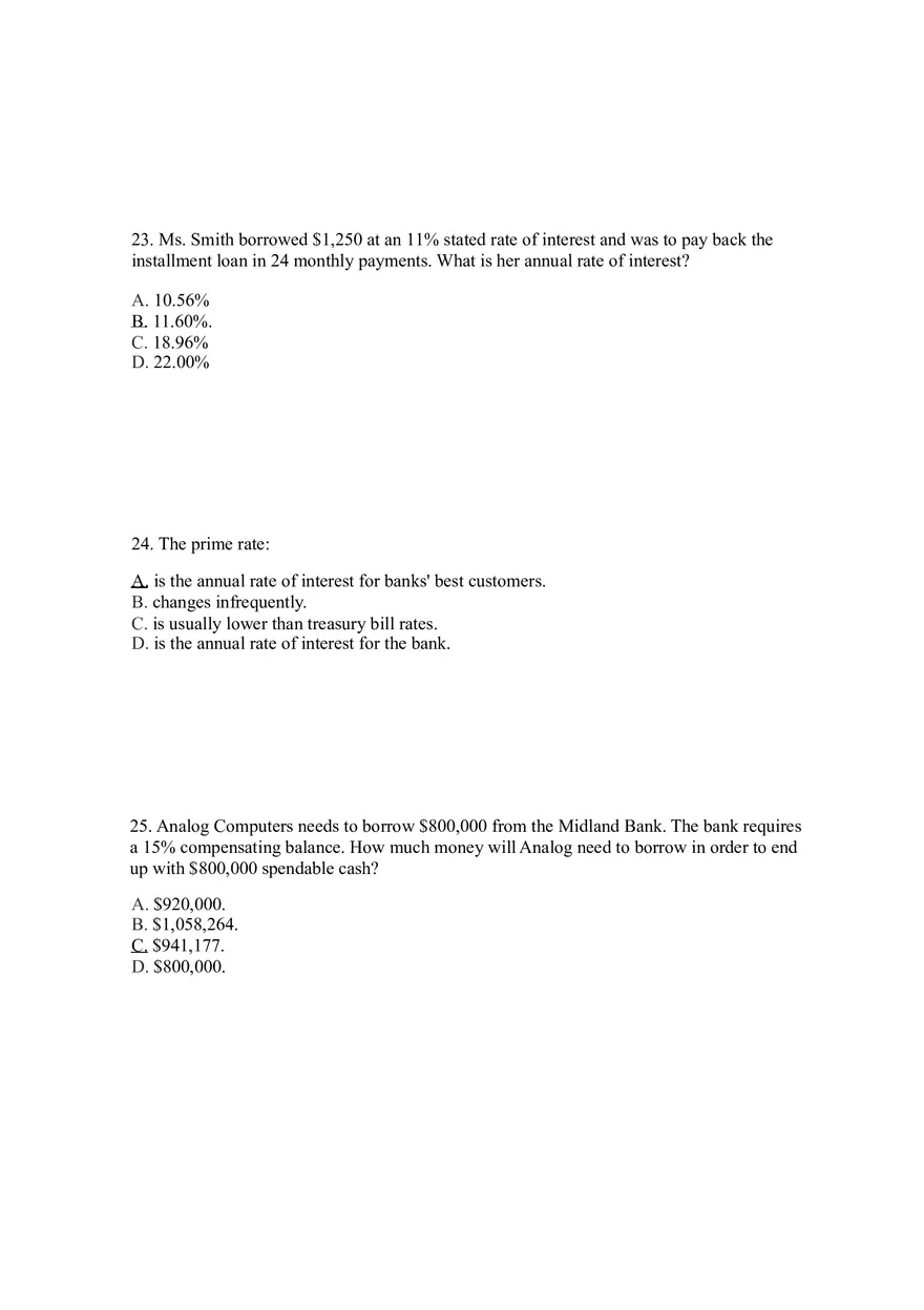 Sources of Short-Term Financing Answer Key 1 - Page 9