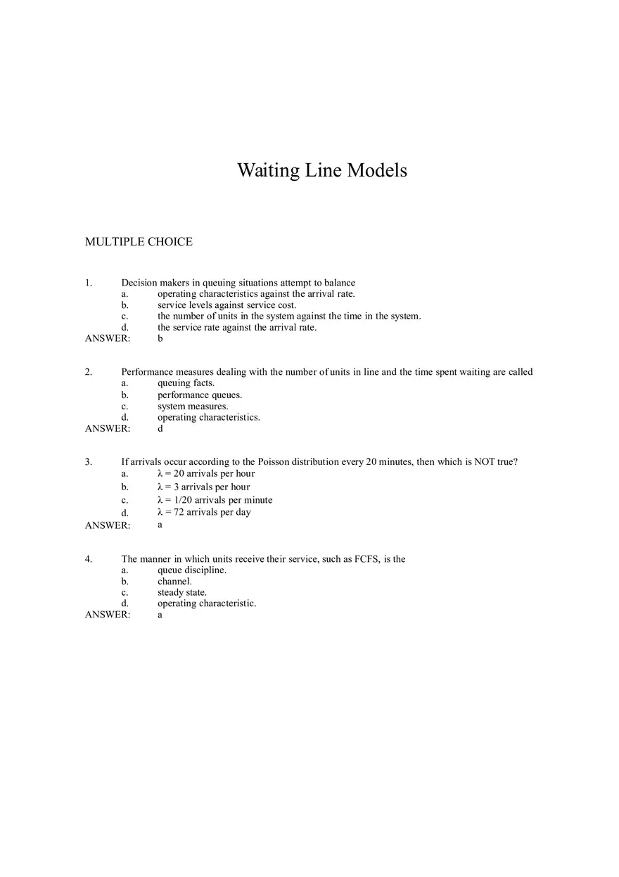 Waiting Line Models - Page 1
