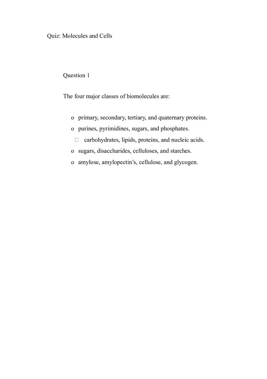Quiz Molecules and Cells - Page 1