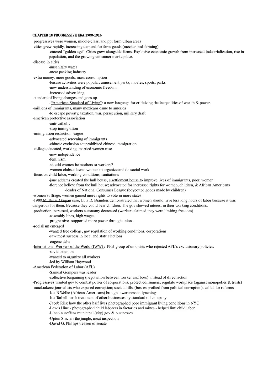 Progressive Era 1900-1906 Study Guide - Page 1