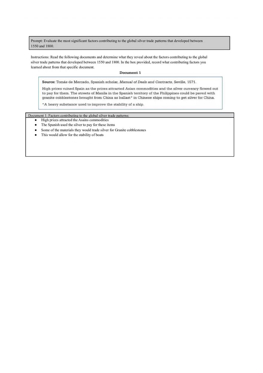 Silver Trade DBQ Skills Practice - Page 1