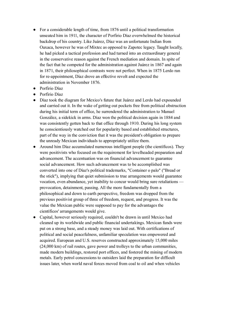 Porfirio Díaz and His Rule - Lecture Notes - Page 1