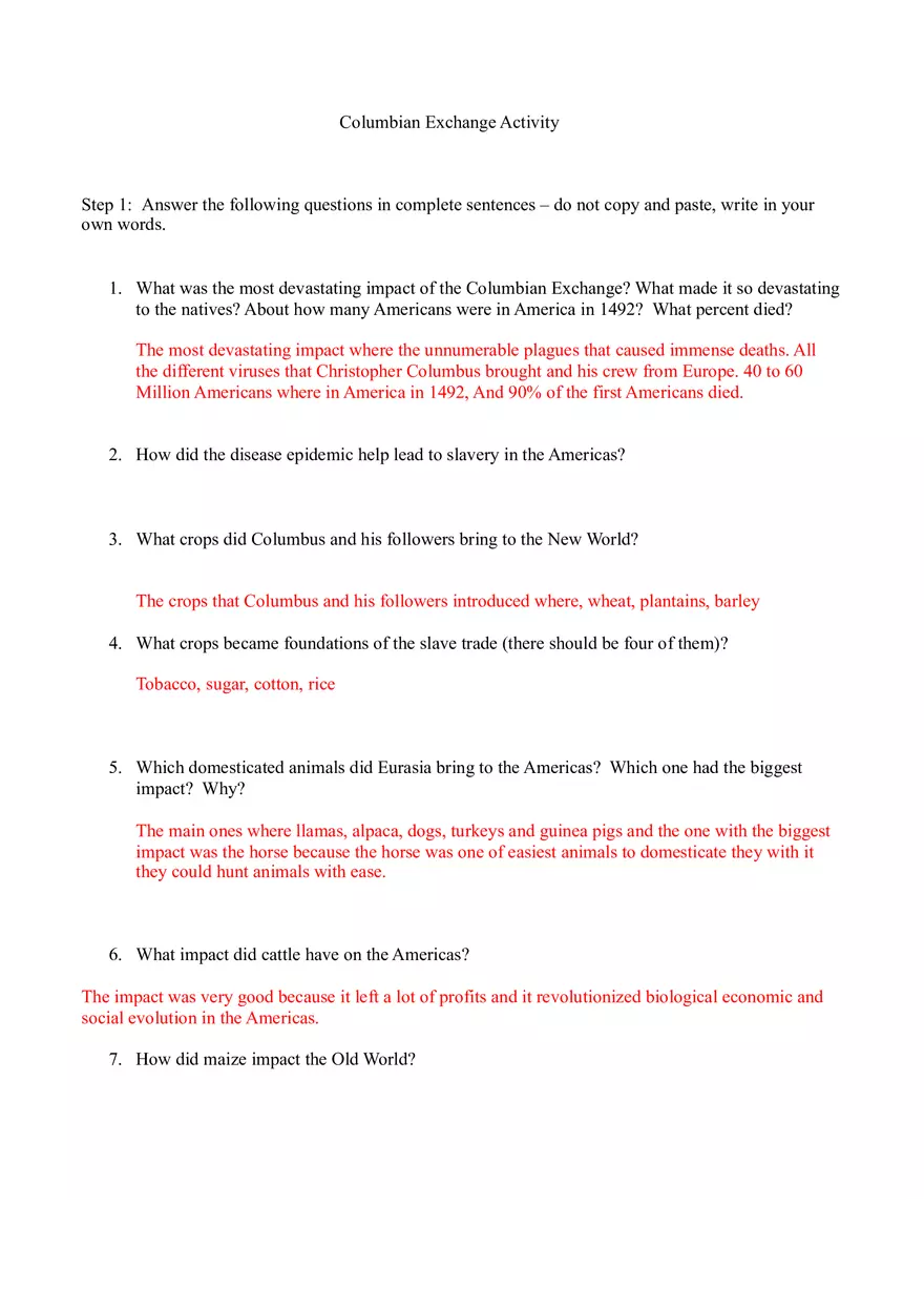 Columbian Exchange Activity - Page 1