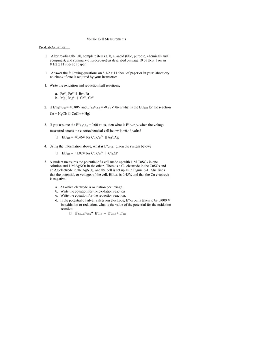 Voltaic Cell Measurements Guide - Page 1