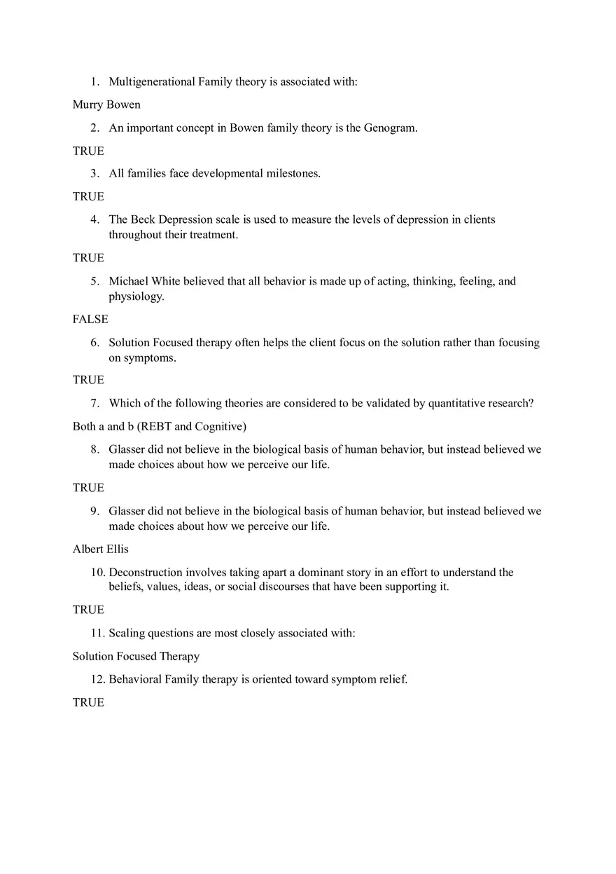 Family Therapy and Psychological Theories Quiz - Page 1