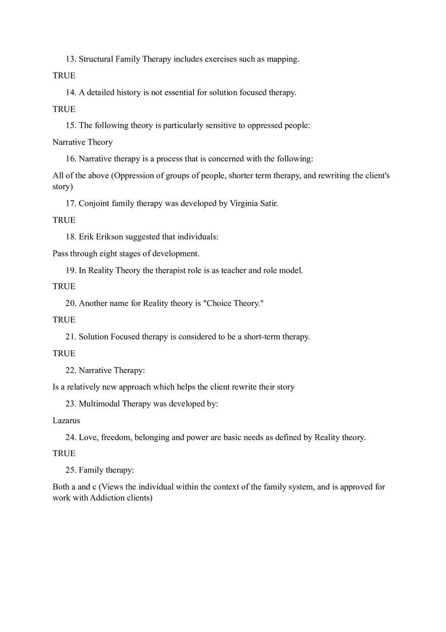 Family Therapy and Psychological Theories Quiz - Page 2