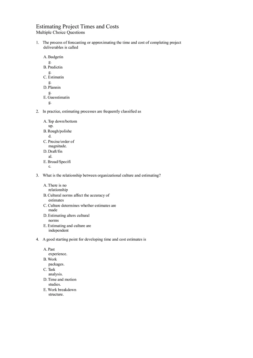 Project Management - Estimating Project Times and Costs - Page 1