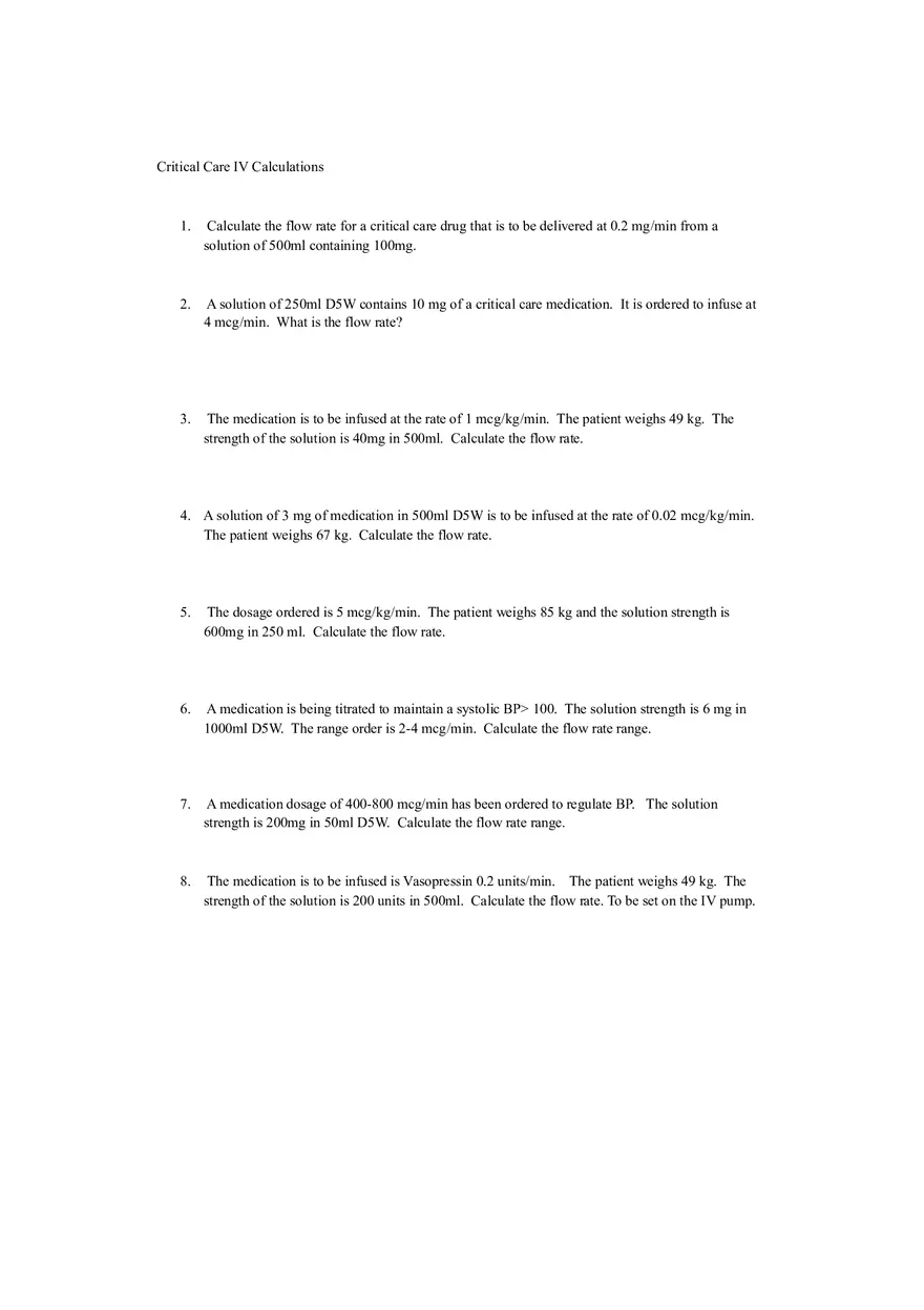 Drug and Dosage Critical Care Practice Problems - Page 1