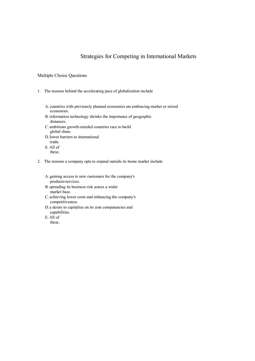 Strategies for Competing in International Markets Questions Part 1 - Page 1