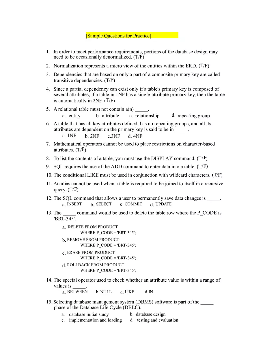 Database Design Principles Questions and Answers - Page 1