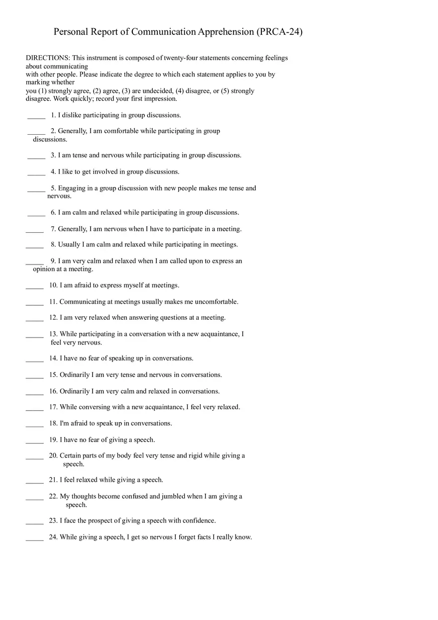 Personal Report of Communication Apprehension - Page 1